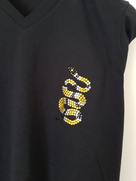 Yellow Snake Embellished V-Neck T-Shirt