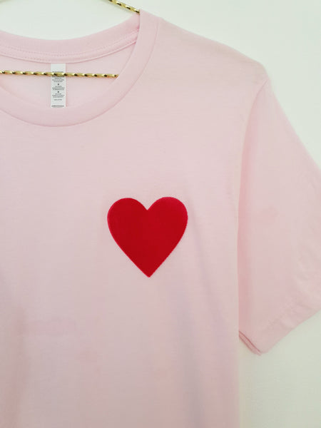 Velvet Love Heart T-Shirt - Light Pink