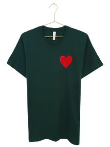 Velvet Love Heart T-Shirt - Forest Green