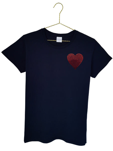 Love Heart Embellished T-Shirt - Black