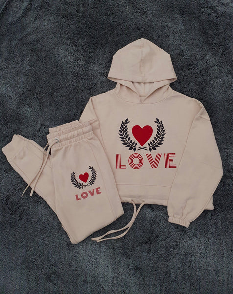 Co ord Love Graphics Print Joggers - Nude