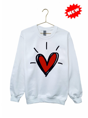 Scribbled Love Heart Sweatshirt - White
