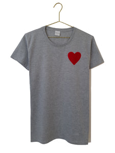 Velvet Love Heart T-Shirt - Grey - Women