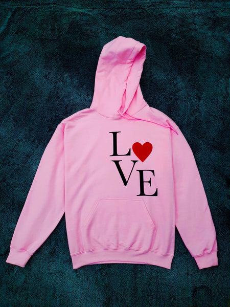Oversized-Love Print Hoodie - Light Pink