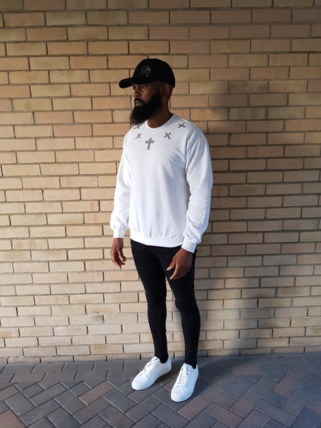 Swarovski Embellished Cross Sweatshirt - White | 808 Fashion London - www.808fashion.com