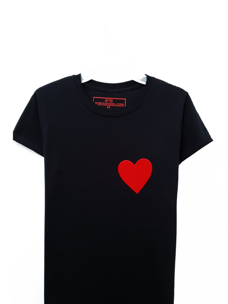 Love Heart T shirt - Black - Women
