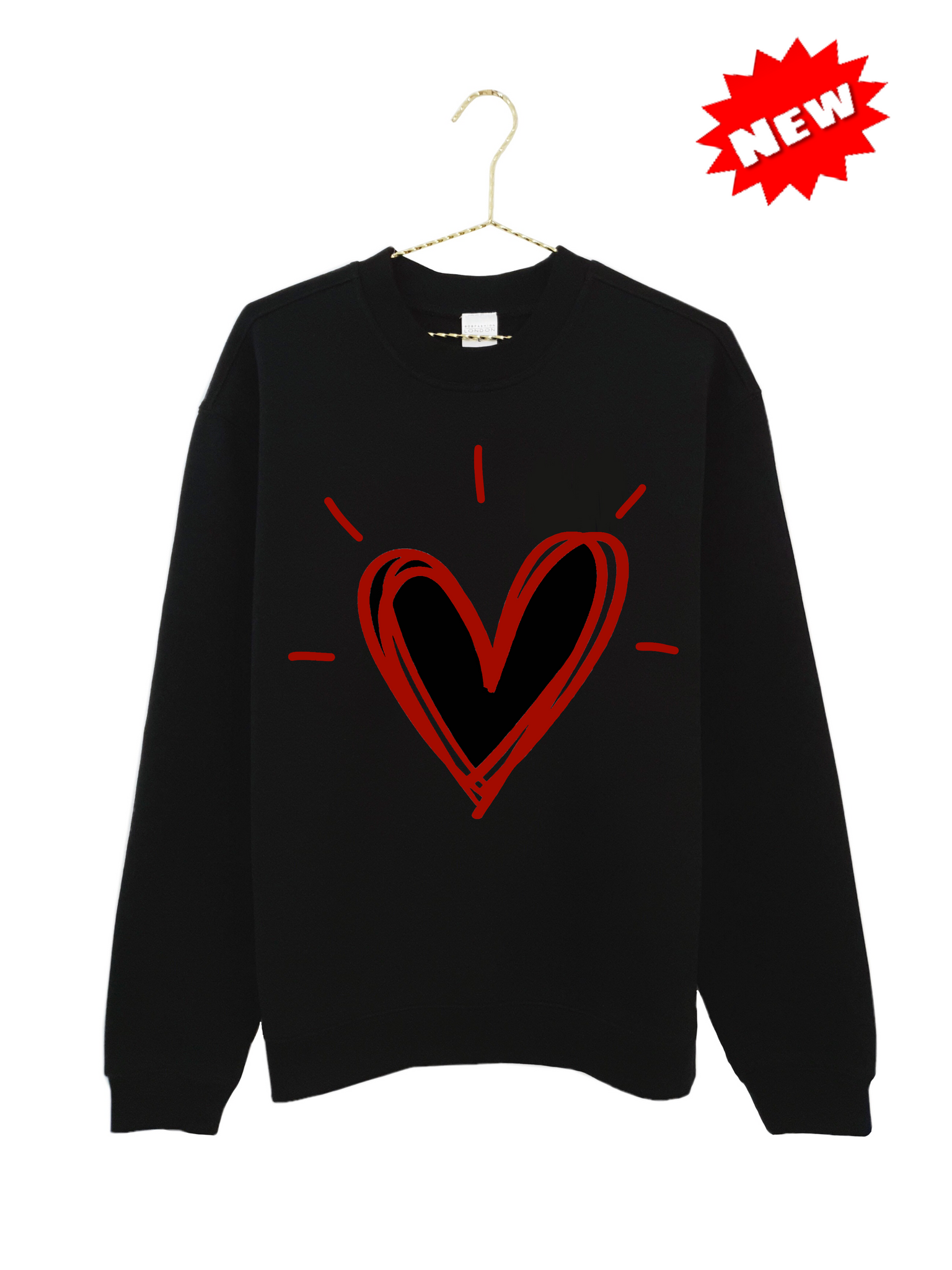 Scribbled Heart Print Sweatshirt - Black