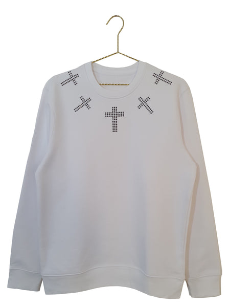 Swarovski Embellished Cross Sweatshirt - White | 808 Fashion London - www.808fashion.com
